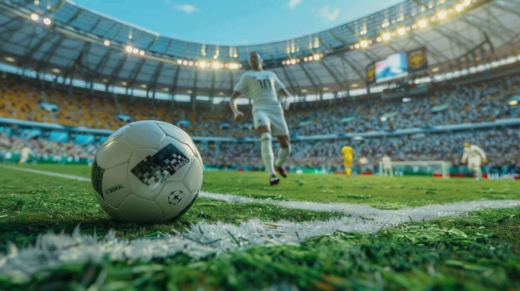 Ballon de foot proche de la ligne de touche d'un terrain de football